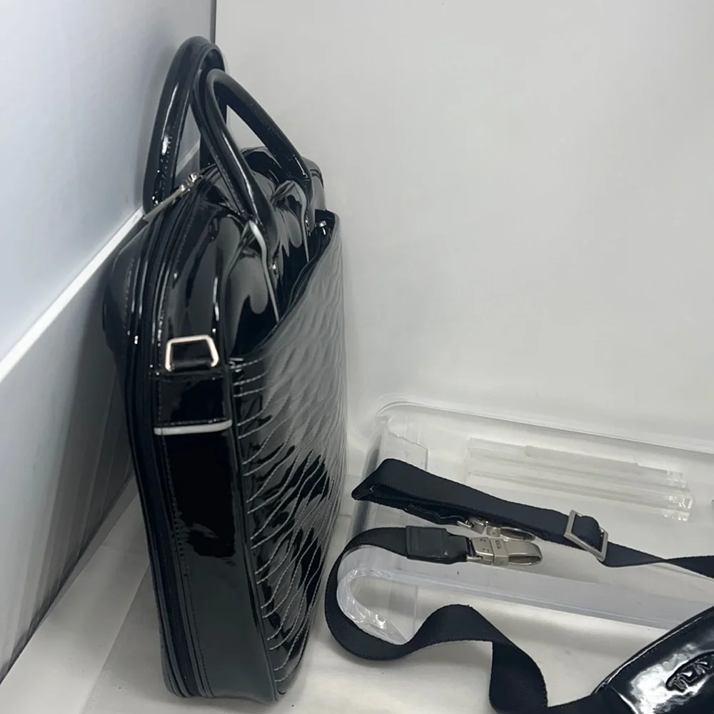 Tumi Black Patent Leather Laptop Shoulder Bag